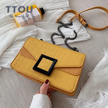 

Fashionable PU Leather Women Chain Shoulder Bag Solid Color Ladies Office Crossbody Bags Design Luxury Lock Phone Top-Handbag