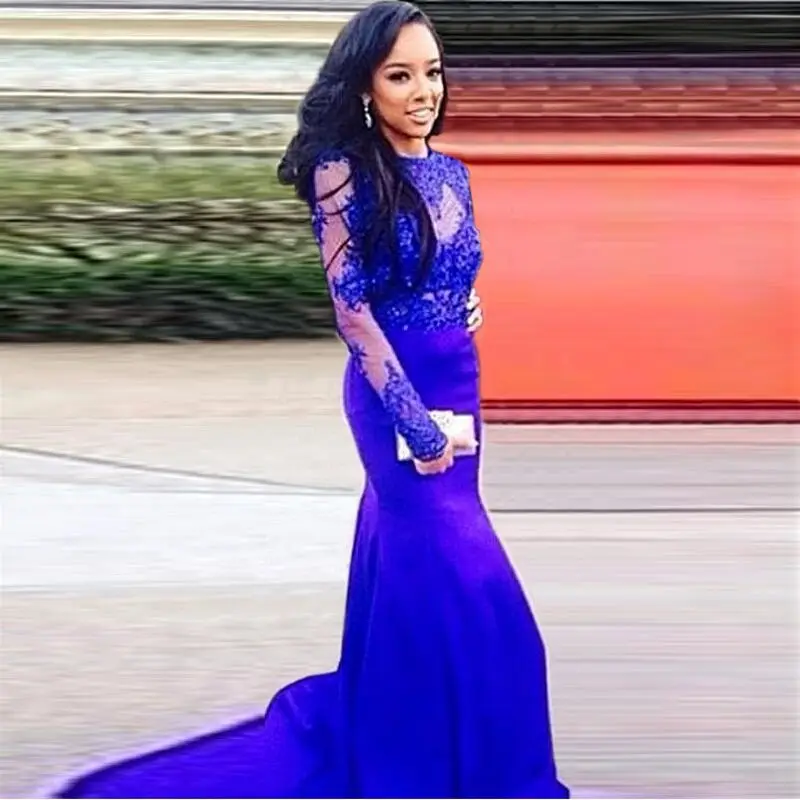 

2018 Elegant Royal Blue Party Prom Women Mermaid Tail Costume robe de soiree Applique Evening gown mother of the bride dresses