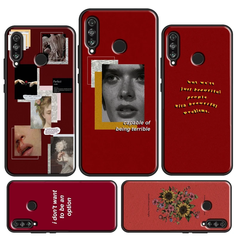 Красный чехол в эстетике для Huawei P20 Lite P40 P30 Pro P Smart Y7 2019 Nova 5T Mate 10 20 Honor 8X 9X | Мобильные