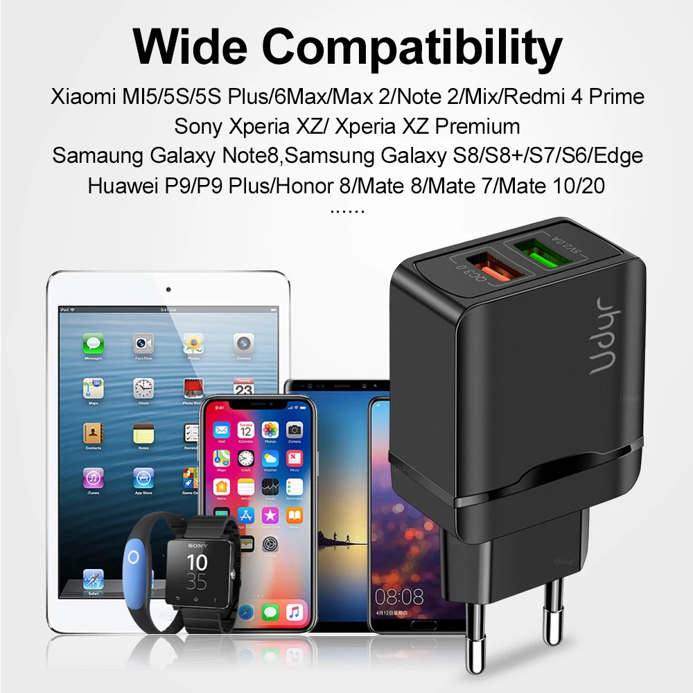 Udyr Quick Charge 3,0 28W QC 3,0 адаптер зарядного устройства с двойным USB EU вилка Дорожное настенное зарядное устройство для мобильного телефона для iPhone 11 samsung Xiaomi