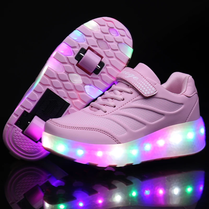 Zapatillas luminosas de dos ruedas para niños niñas, zapatos de con luz Led azul y rosa, deportivas| -