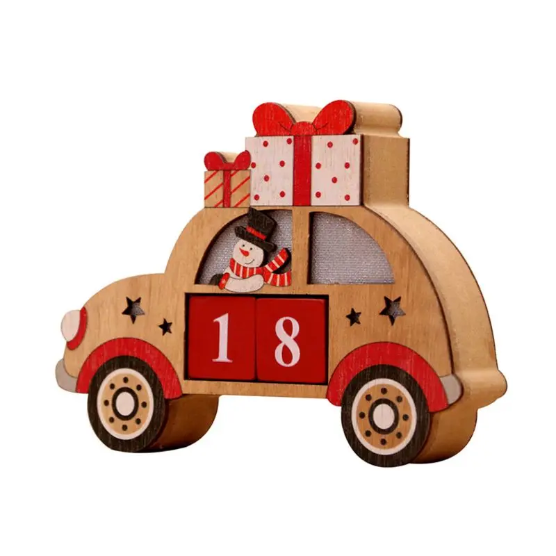 Christmas Wooden Advent Countdown Calendar LED Car Pattern With Painted Blocks - Цвет: Snowman