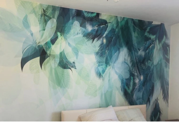 Ustom любой размер 3D скандинавский минимализм синий МУРАЛ, изображающий перо современная абстрактная художественная настенная бумага настенная Фреска гостиная спальня настенная бумага