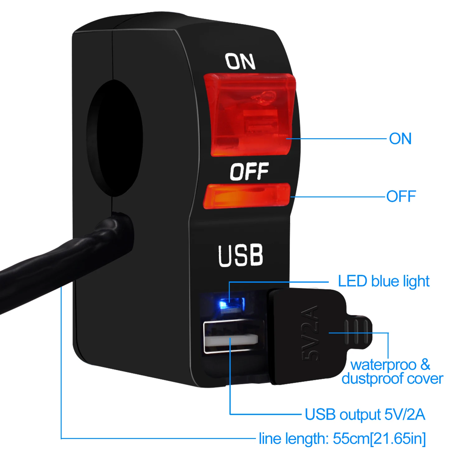 1 шт. Универсальное USB Автомобильное зарядное устройство 12 В DC скутер светодиодный фонарь мотоцикл электрический автомобиль с выключателем света Мотоцикл переключатели аксессуары