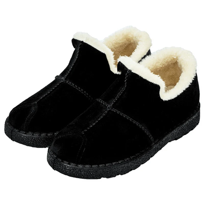 Черный UPUPER Women Winter Shoes Cotton Slip-On Shoes Women Loafers Casual Flats Warm House Shoes Female Soft Bottom Flats Fur - Цвет: Черный
