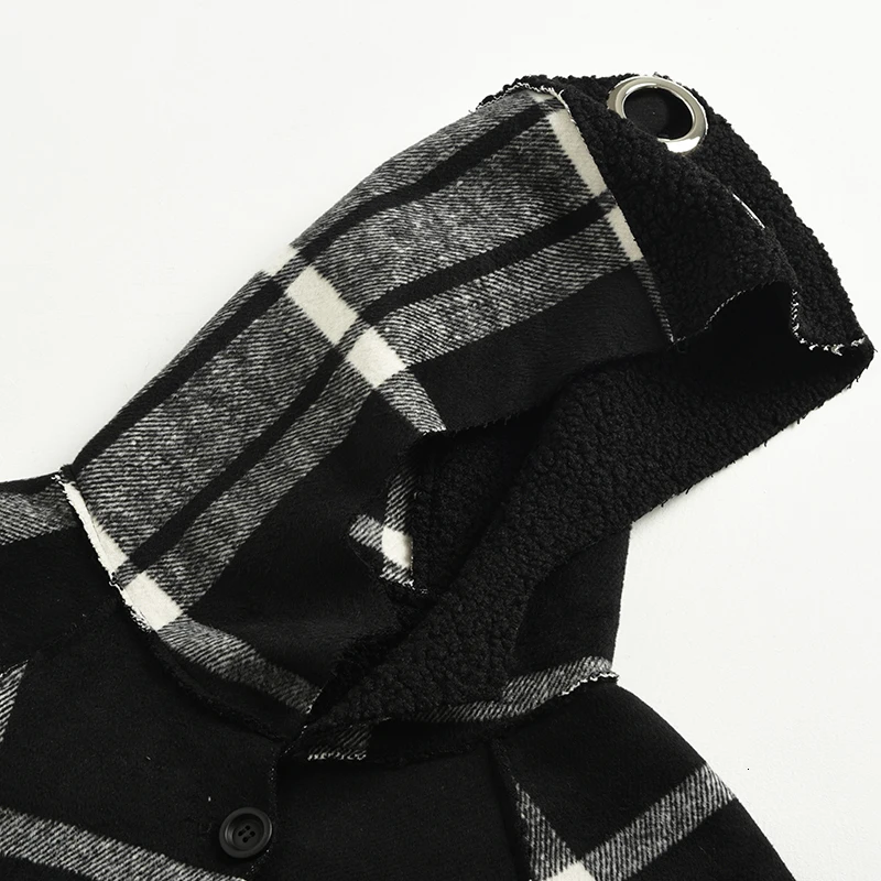 [EAM] Loose Fit Black Pocket Plaid Big Size Woolen Coat Parkas New Long Sleeve Women Fashion Tide Autumn Winter 1K67201