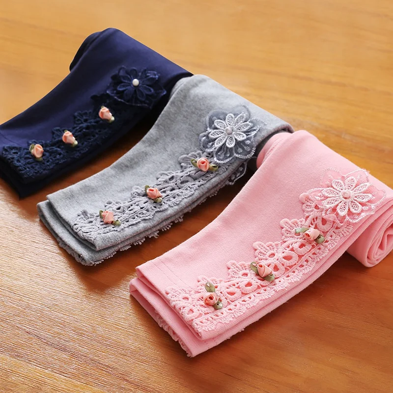 

2019 Kids girls leggings Autumn Winter Lace Embroidered Thick Warm Pants Casual Sweet Slim Baby Girls Trousers Clothes