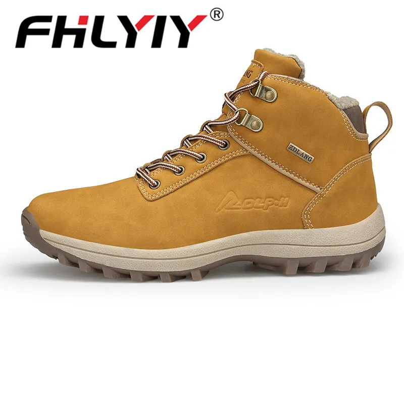Light Brown 39-47 Fhlyiy/кожаная мужская зимняя обувь; плюшевые теплые мужские ботинки; обувь из натуральной кожи на шнуровке; резиновая специальная обувь для мужчин - Цвет: Light Brown 39-47