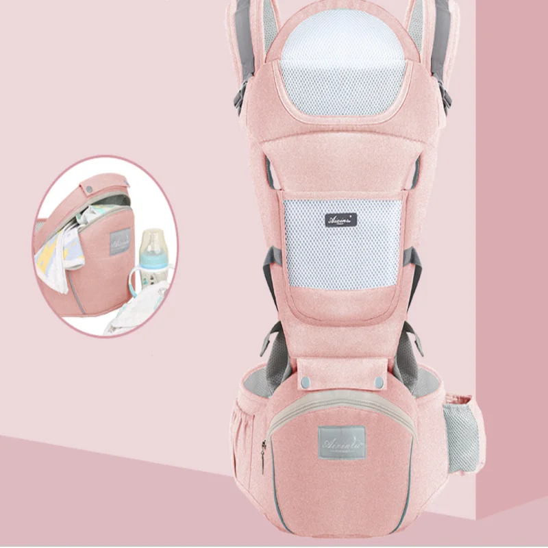 pink Модный детский поясной табурет из чистого хлопка, безопасный детский ремень, многофункциональное детское удерживающее устройство, Большая вместительная сумка для хранения - Цвет: pink