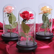 Розовый цветок и USB СВЕТОДИОДНЫЙ светильник со стеклянным куполом на деревянной основе лучший подарок для женщин(батарея в комплект не входит