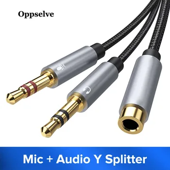 

Oppselve 3.5mm Jack Microphone Headset Audio Splitter Cable Female to 2 Male Headphone Mic Aux Extension Cabo For Phone Computer