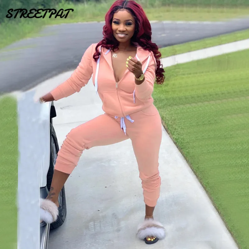 

Solid Casual Hoodies Women Tracksuit 2 Piece Set Winter Zipper Sweatshirt+Sweatpants Matching Outfits Joggers Women Set