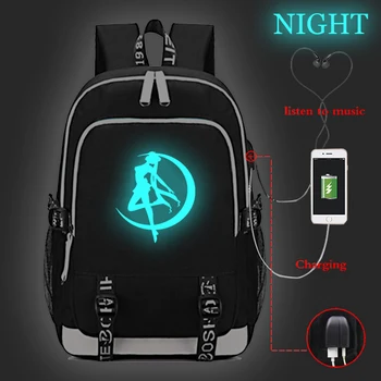 

Anime School Backpack Sailor Moon Teenager Girls Boys Schoolbag Children Luminous USB Charging Backpacks Bag Travel Back Pack