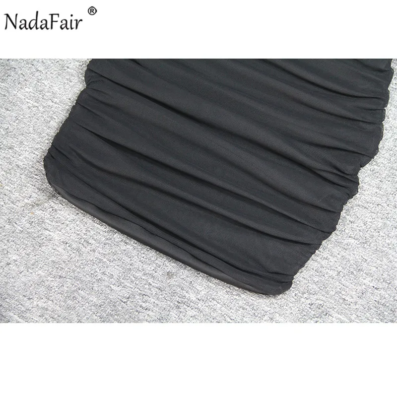 Nadafair, квадратный воротник, Черное женское сексуальное Сетчатое платье, осень, с длинным рукавом, с рюшами, прозрачные, вечерние, мини, облегающее платье, зима