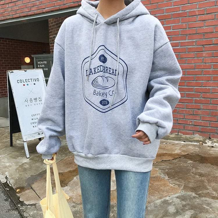 Осенний женский свитер, зимний harajuku корейский стиль, Ретро стиль, мультяшный принт, надпись, негабаритная Женская толстовка с капюшоном