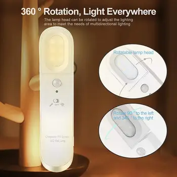 

USB Recharging LED Night Light 360° Rotation Motion Sensor LED Night Cabinet Closet Wardrobe Night Lights Wall Lamp Table Light