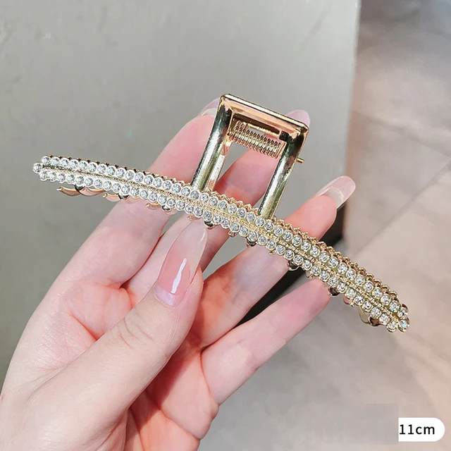 AWAYTR Rhinestone Metal Hair Claw Crab Clip For Women Girls Shiny Barrette Hairpin Crystal Pearl Hair Accessories Jewelry Gift CB0931C 11cm