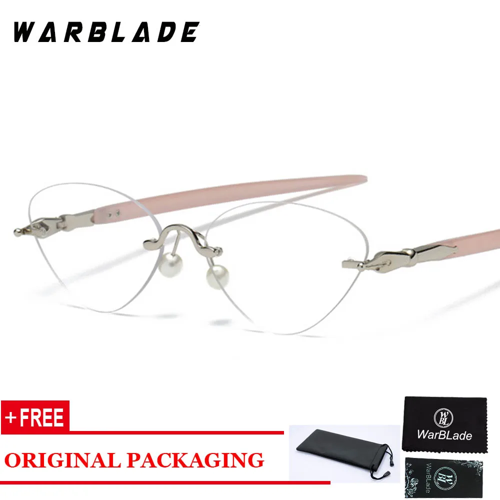 WarBLade винтажные титановые очки без оправы кошачьи прозрачные линзы стеклянные оправа для глаз для женщин Оптические очки - Цвет оправы: clear pin
