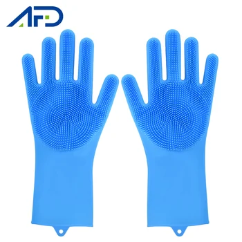 

1 Pair Food Grade Dishwashing Gloves Magic Silicone Dishes Cleaning Gloves Kitchen Wash Housekeeping Scrubbing Gloves