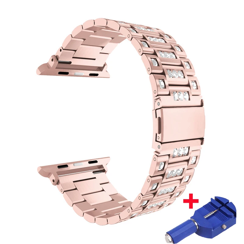 Ремешок для Apple watch band 42 мм 38 мм с бриллиантами 44 мм 40 мм correa Apple iWatch series 4 3 2 роскошный браслет из нержавеющей стали - Цвет ремешка: rose gold