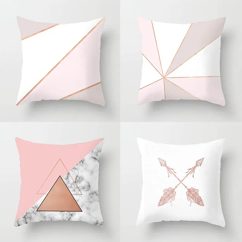 

45*45CM pillow case Pink marbled geometric printed polyester pillowcase Square decorative pillowcase