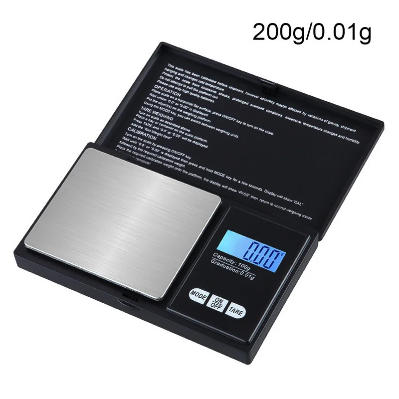 200g 0.01g Высокая точность Мини цифровые весы 100/200/500/1000g 0,01/0,1g ЖК-дисплей пищевая пипетка ювелирных изделий карманные весы точность взвешивания баланс - Цвет: 200g 0.01g