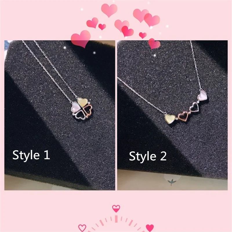 S925 Sterling Silver Necklace Woman Fine Jewelry Heart Set of Two Pendant Cross Chain Charm Flower Choker Clover Oyster Shell | Украшения и