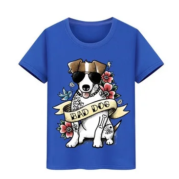 

Boy Girl Blouse T-shirts terrier badass tattoo Tees Jack Russell Charming Floral kids Teeshirts Children Tshirt bad dog T Shirt