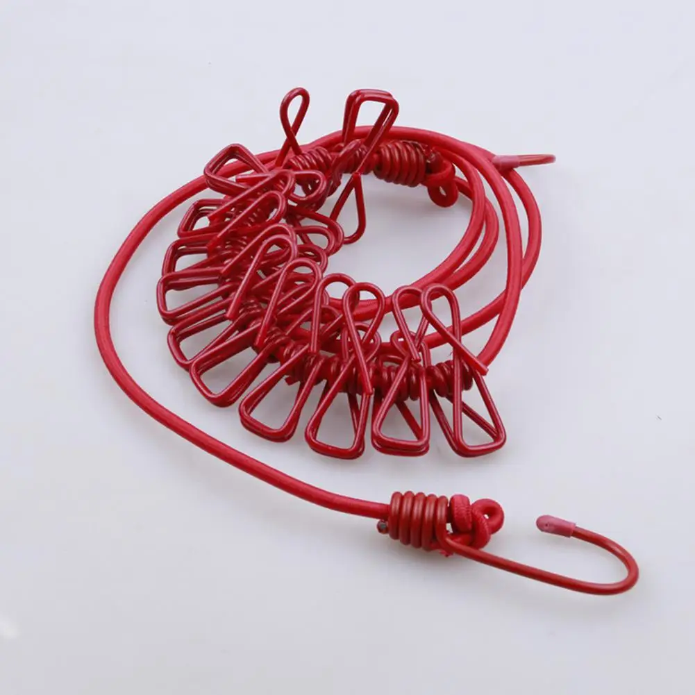 red Adeeing портативный Длинный эластичный сушильный канат бельевая линия с 12 зажимами для пляжа на открытом воздухе - Color: red
