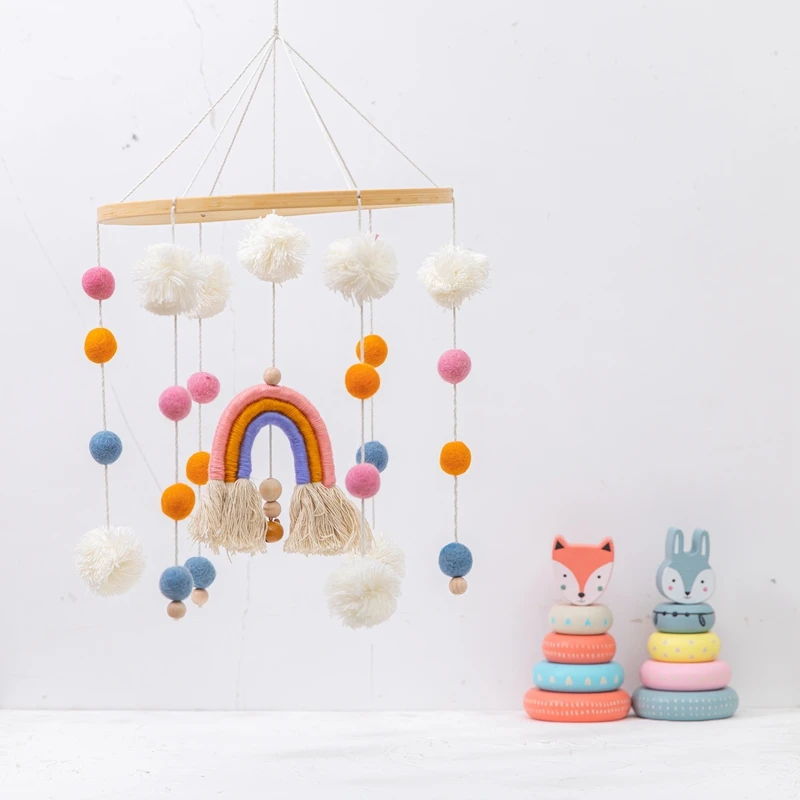 

Baby Rattles Crib Mobiles Toy Rinbow Bed Bell Carousel Crib Holder Bed Bell Musical Handmade Toys for 0-12 Months Newborns