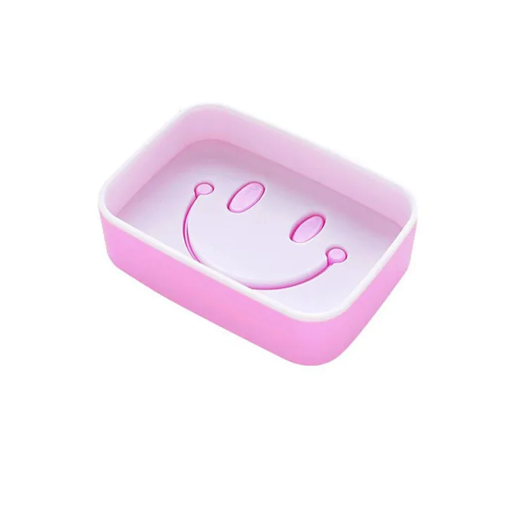 Розовый Smiley Soap Box Creative Bathroom Wash Soap Holder Drain Soap Tray Rack Fresh Color Double Layers Design Soap Dishes - Цвет: Розовый