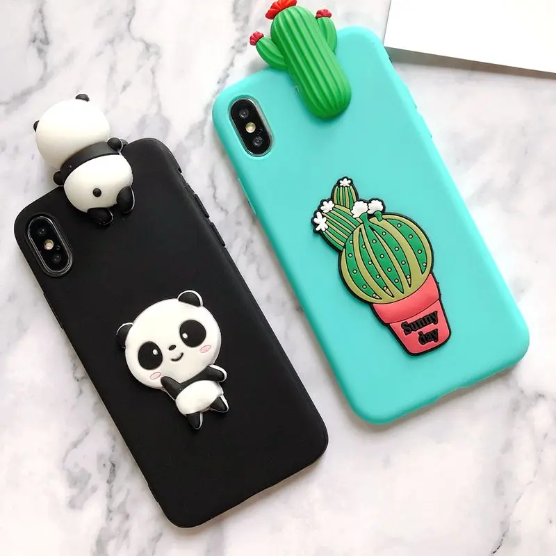 Для Coque iPhone X iPhone 5 5S se чехол 3D панда кактус силиконовый чехол для Funda iPhone 6 6S 7 8 Plus XR XS Max чехол etui