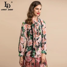 ^#Cheap LD LINDA DELLA Autumn Fashion Elegant Blouses Women's Bow Collar Pleated Lace Floral Print Vintage Shirt Holiday Casual Tops ^#Cheap LD LINDA DELLA Autumn Fashion Elegant Blouses Women's Bow Collar Pleated Lace Floral Print Vintage Shirt Holiday Casual Tops