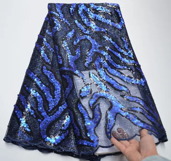 

Latest Royal blue Sequins Lace Fabrics High Quality African French Tulle Mesh Lace Fabrics with Sequins for Wedding Party B8-65
