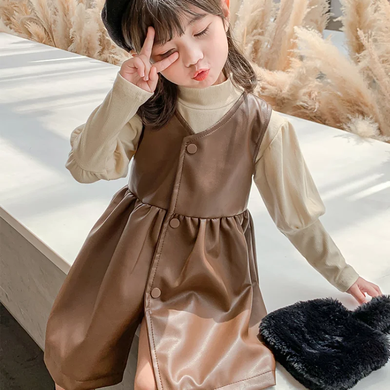 Fashion Baby Girl Leather Dress Ruffle Sleeveless Toddler Girl Vest Dress  PU Winter Spring Fall Kid Suspender Clothes 1-8Y - AliExpress 1501