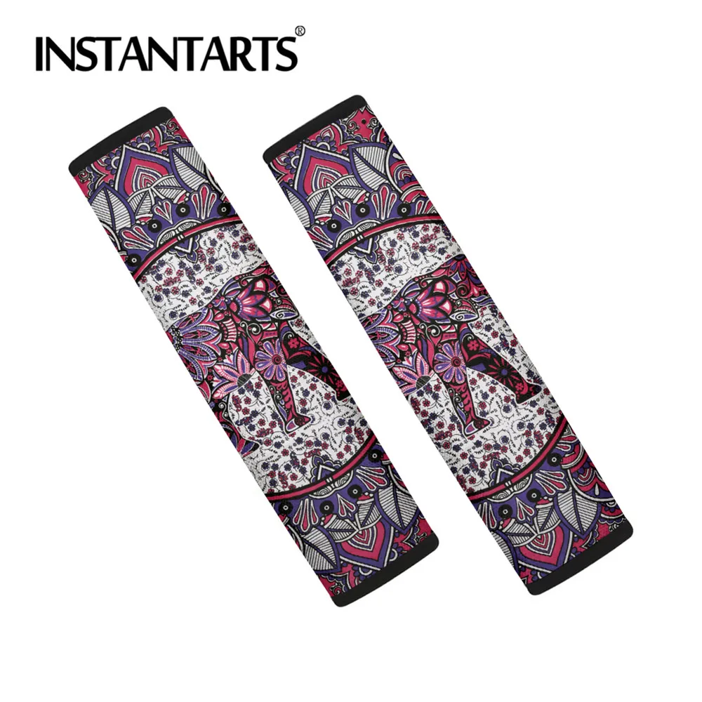 

INSTANTARTS Bohemian Elephant New Fashion Design Car Seat Belt Covers for Adults Polyester Fabric Car Seatbelt Shoulder Strap
