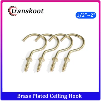 

10pcs 1/2" 5/8" 3/4" 7/8" to 2" Brass Plated Ceiling Hook, Eye Hook, Clothesline Hook, Question Mark Eyebolt Hook