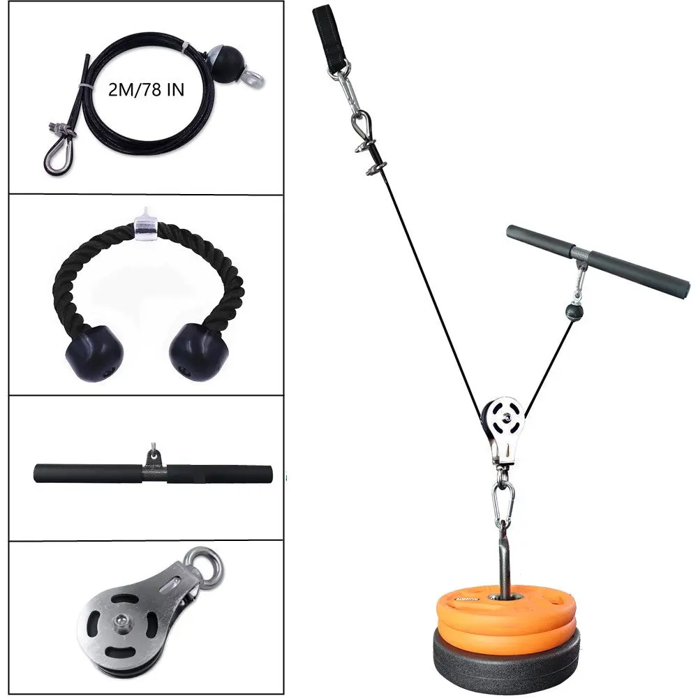 US $29.49 2M25M Pulley Cable Machine System DIY Muscle Strength Loading Pin Tricep Rope for Triceps Pull Down Home Gym Fitness Equipment