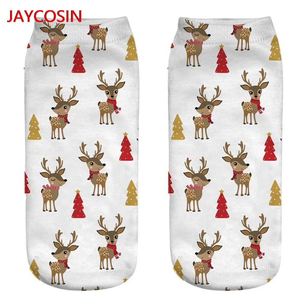 JAYCOSIN Socks Casual Work Business Socks 3D Christmas Santa Elk Printing Medium Sports Socks L500912
