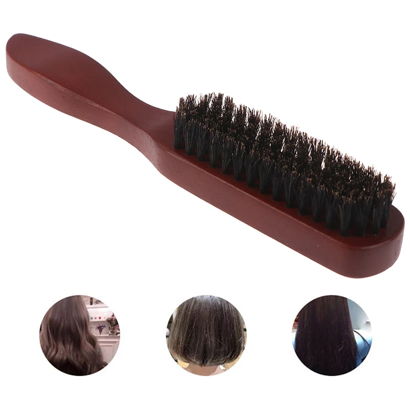 Beard Styling Comb Hair Brush Wood Handle Boar Bristle Detangling Straightening