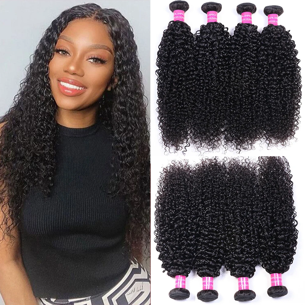 

Wigmy Mongolian Kinky Curly Hair Bundles Unprocessed Remy Deep Curly Human Hair Weave 4 Bundles Deal Natural Color