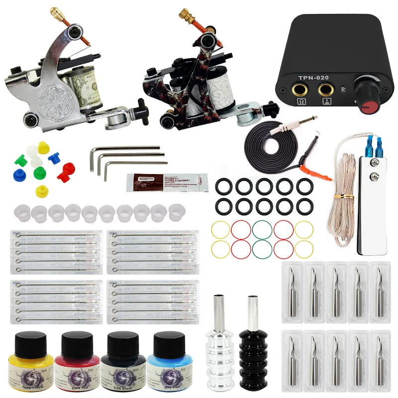 Полный комплект татуировки набор 20 булавки для татуировки 4 цвета пигментные наборы мощность татуировки начинающих наборы постоянный макияж машины