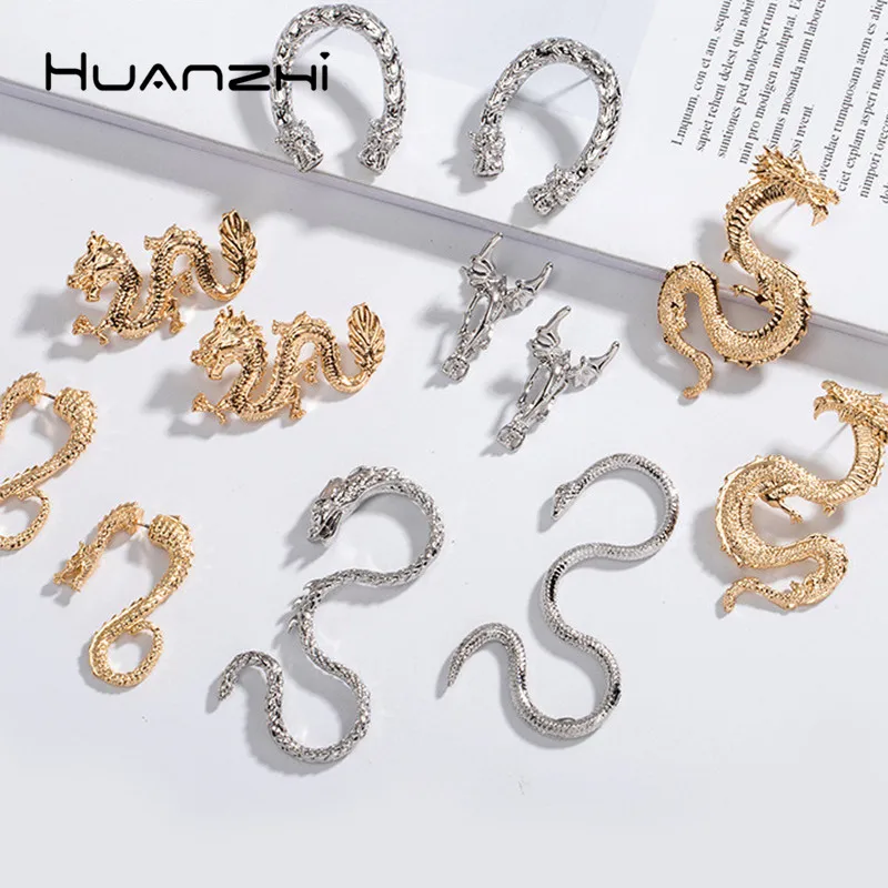 Серьги-гвоздики HUANZHI из металла для женщин и девушек Винтажные Украшения