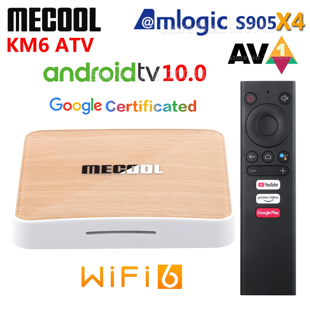 Set-Top-Box Wifi Mecool Km6 AV1 Amlogic S905x4 Android-10 4K 16GB ATV 5G 4GB 2GB Bluetooth