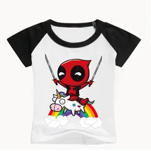 T Shirt à manches courtes pour garçon et fille, haut estival pour enfant, avec impression licorne arc en ciel Marvel Deadpool