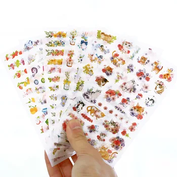 

6 Pcs/Set Cute Cats Flowers Cartoon Animals Sticker Pvc Cartoon Stickers Diary Sticker Stationery Sticker
