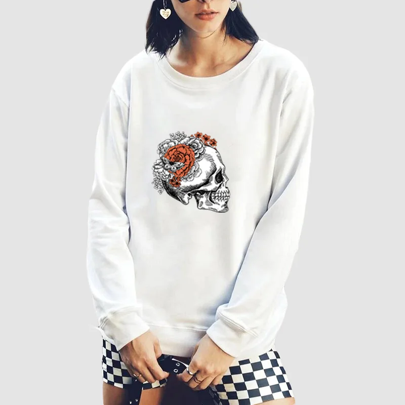 

Women Plus Size Sweatshirt Cartoon Skull Print Long Sleeve Autumn Thin Streetwear Female O-Neck Loose Casual Harajuku Pullovers