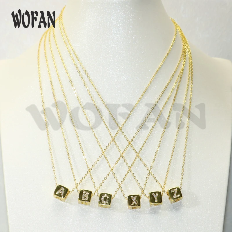 

10 Pcs Zircon Micro pave letter bead charm pendant necklace Gold Color Cubic Zirconia Pendant with link chain necklace