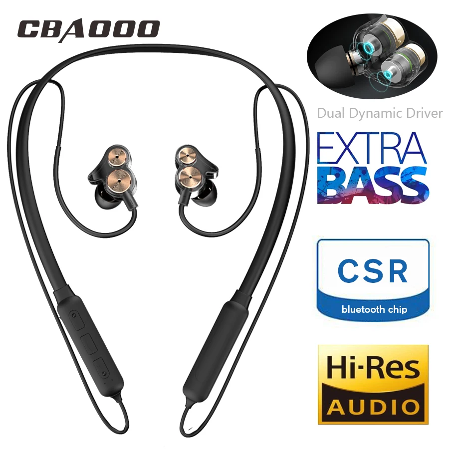 CBAOOO DT05 Bluetooth наушники 5,0 Беспроводные спортивные наушники с двойным драйвером бас стерео гарнитура Водонепроницаемая Шейная КСО 10H