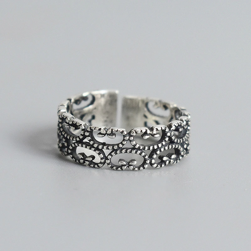 

Fengxiaoling Retro Lady Heart Rings For Women 925 Sterling Silver Irregular Hollow Heart Rings Personality Ring Vintage Jewelry